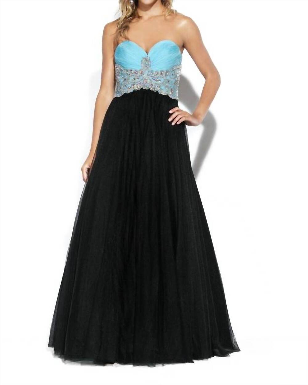 NEW JOSH & JAZZ sparkling sweetheart prom dress in turquoise/black